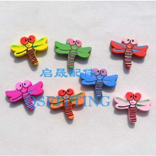 100PCS DIY Fashion Jewelry Accessories Children Necklace Department Cartoon Wooden Beads Painted Cartoon Dragonfly Mix Color