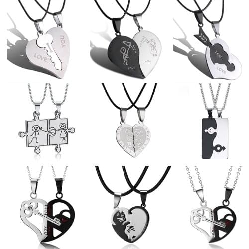 2pcs/set Stainless Steel Fashion Best Friends Honey Love Couple Pendant Necklace Broken Heart Valentines Day Friendship Jewelry