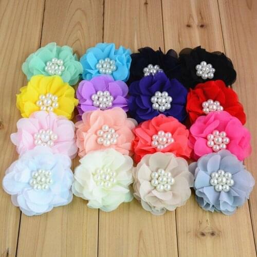 20 pcs/lot , Pearl Chiffon Flowers , Flower applique
