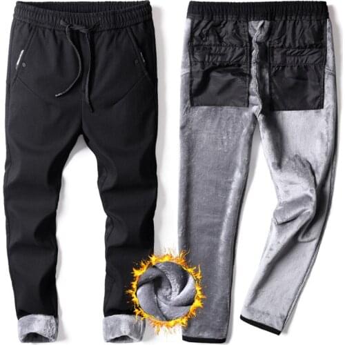 2020 Winter Classic Super Warm Thick Fleece Pants Men Casual Elastic Long Trousers Ropa Hombre