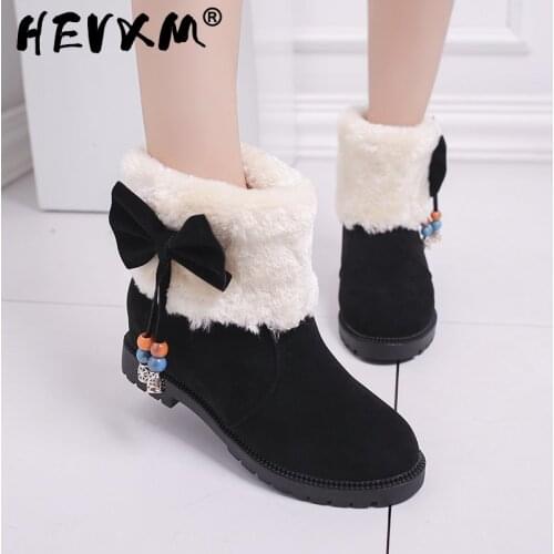 2021 Fashion Women Boots Female Winter Shoes Woman Fur Warm Snow Boots Women Casual Ankle Boots Bow-tied beaded Ankle Boots