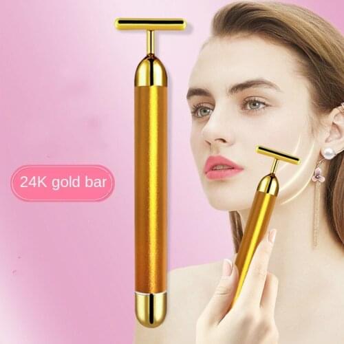 24k Gold Energy Beauty Bar Set 3d Face Vibration Massager Facial Massager Anti Aging Skin Tighten Firm Roller Reduce Double Chin
