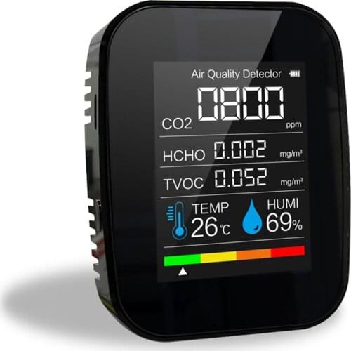 5 in 1 Smart Digital Air Quality Monitor CO2 Detector HCHO TVOC Detector Tester Temperature And Humidity Detector USB Charger