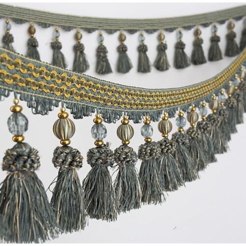 6M/Lot Crystal Beads Curtain Lace Accessories Lace Tassel Fringe Trim Ribbon DIY For Stage Cloth Sewing Home Textile Decor