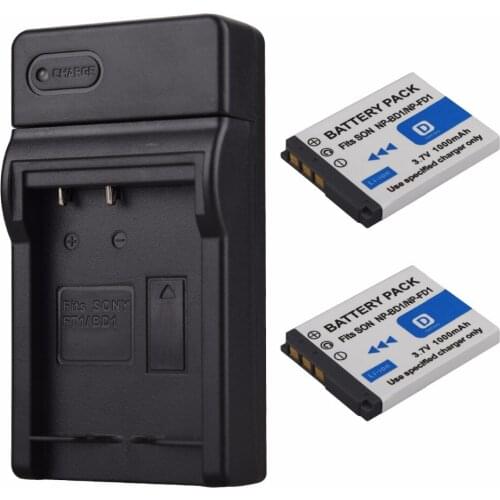 2PCS 1000mAh NP-BD1/NP-FD1 Rechargeable Li-ion Battery + USB Charger for Sony T2 T200 T70 T700 T300T77 T500 T90 T900 TX1 Bateria