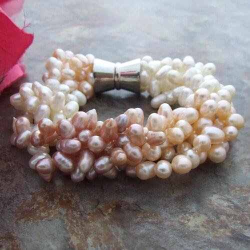 YYGEM 5 Strands Multi Color Top-Drilled Cultured Freshwater Pearl Bracelet Womens Jewelry