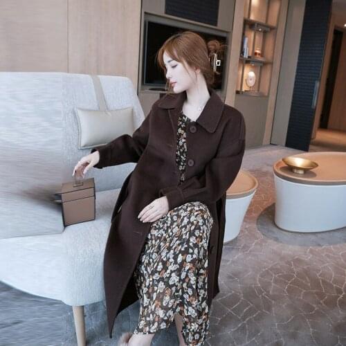 Double-Sided Cashmere Coat Hepburn Style High-End Wool Coats Danish Brown Mid-Long Coat For Women Autumn Winter Warm Outwear