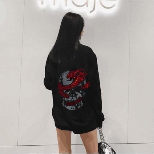 Autumn Winter Fleece Hot drill Pullover Thick Loose Women Hoodies Sweatshirt Female Casual Coat Diamond stone