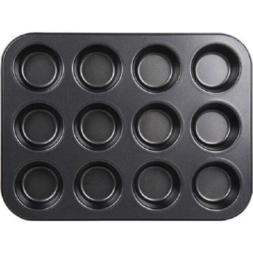 Pan Cupcake Mould Baking Tool Home Durable Black Easy to clean 12Cup Mold Tray