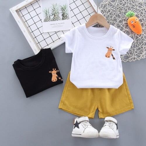 New Baby Boys Clothes Kids Girls Summer Cartoon Giraffe T-shirt+solid Shorts Casual Sets Toddler Girls Cotton Outfits