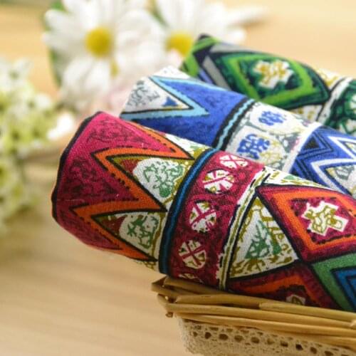 LEO&LIN Vintage Material Eastern Mediterranean style Cotton Linen Fabric striped curtain garment printing (1 meter)