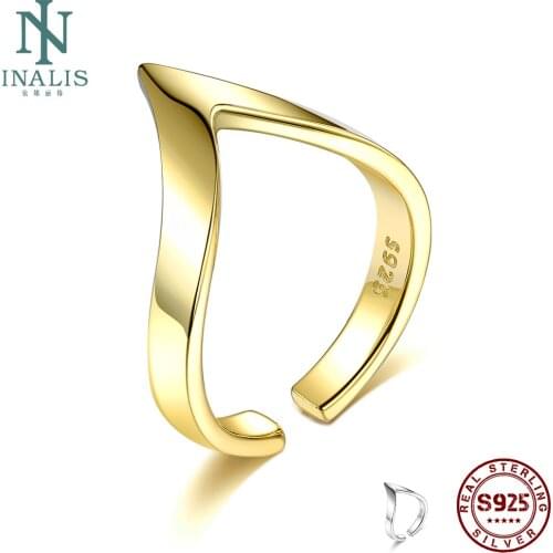 INALIS Authentic 925 Sterling Silver Wave Geometric Open Adjustable Rings For Women Wedding Engagement Fine Jewelry New Arrival
