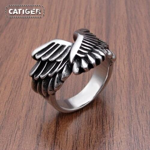 Free Shipping Punk Feathers of the Angel of Liberty Ring 316L Stainless Steel Wing Rings Nordic Jewelry