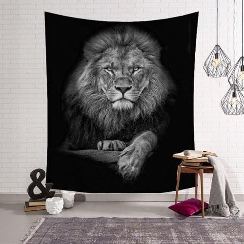 Lion Elephant Animal Tapestry Wall Hanging Sandy Beach Picnic Throw Rug Blanket Camping Tent Travel Sleeping Pad