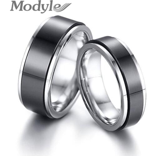 Modyle Black and Silver Color Stainless Steel Couple Jewelry Double Layered Wedding Rings for Women Men Anniversary Gift