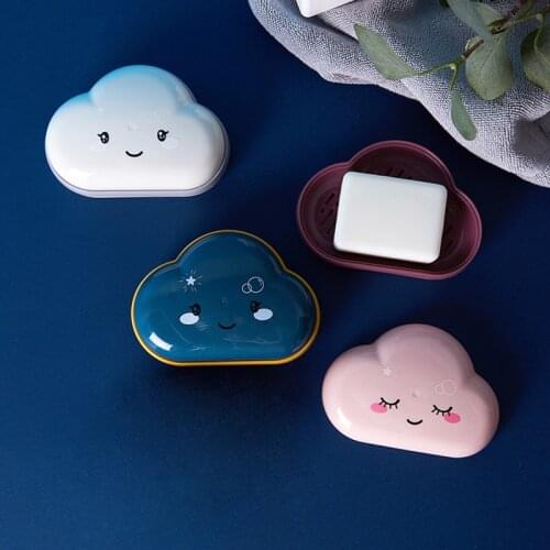 Cartoon Cloud Shape Soap Dish Box Bathroom Drain Soap Holder With Lid Home Shower Travel Hiking Holder Container Accessories