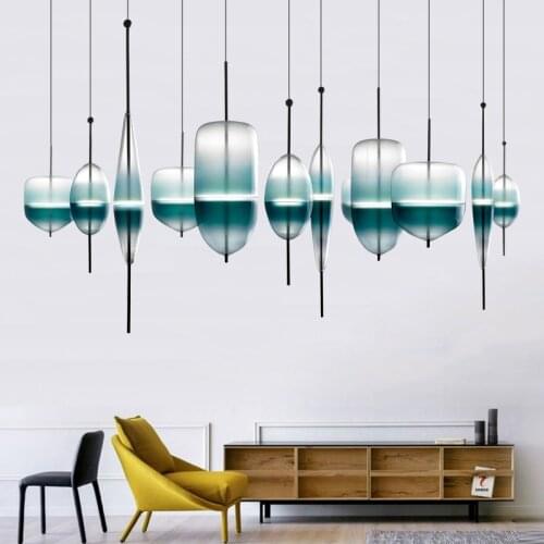 Nordic Fashion led Pendant Light Postmodern Restaurant Pendant Lamp Exhibition Hall Sample Room Blue Gradient Glass Pendant Lamp