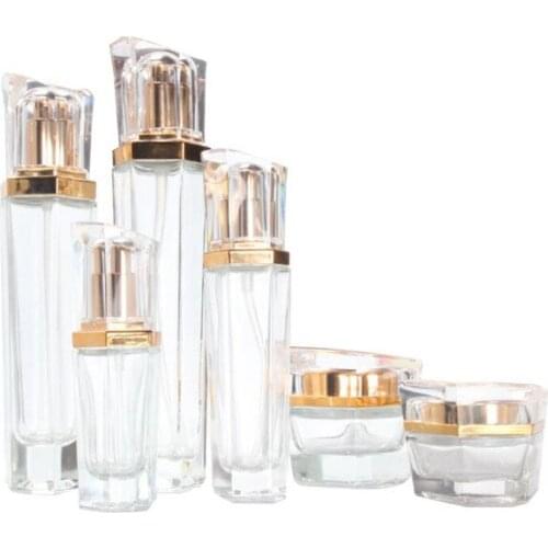 New six corner press bottle bottle, packed glass package, face cream, facial mask, cream bottle