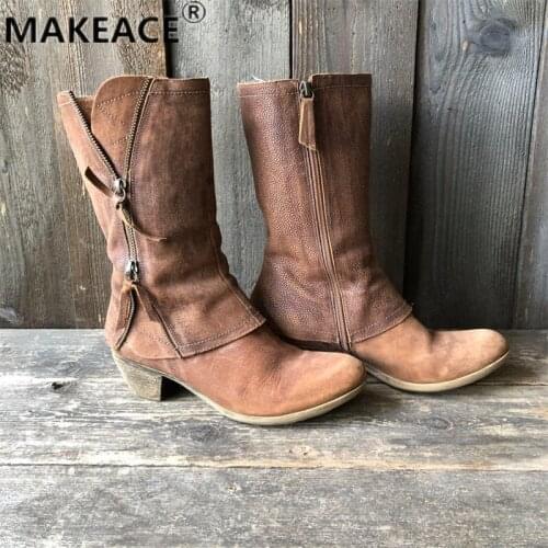 Autumn Womens Boots Fashion Medium Tube Womens Fashion Boots Rome British Style Riding Boots Leisure Riding Boots Knee Boots