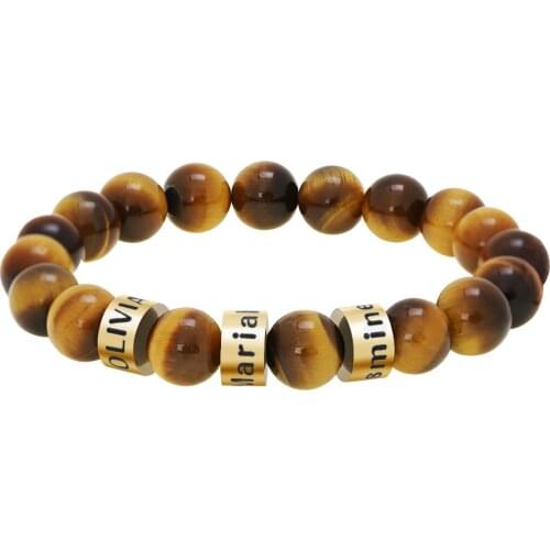 Personalized Name Engraving Men Bracelet Customized Lava Tiger Eye Stone Beads Bracelets Handmade Jewelry Gifts MBR20004