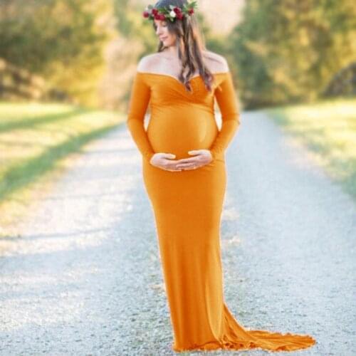 Maternity Dress for Photo Shoot Maternity Gown Long Sleeve Maxi V-Neck Fitted Photography Props Dresses For Pregnant Women