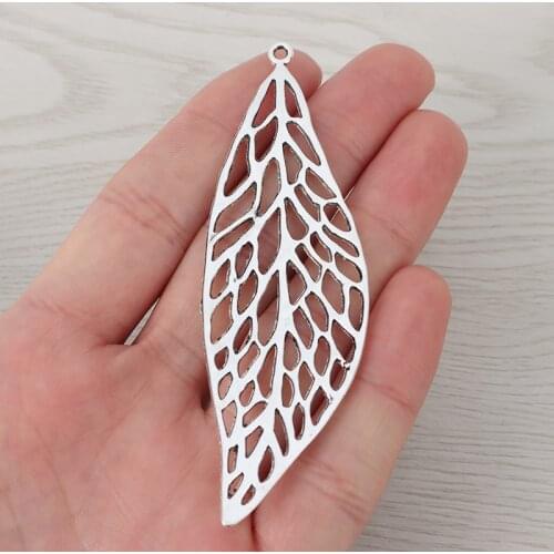 5 x Tibetan Silver Large Filigree Leaf Charms Pendants for Necklace Jewelry Making Findings 93x29mm