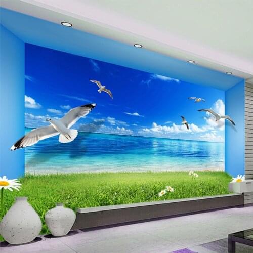 Spatial Extension Personality Wall Mural Wallpaper Blue Sky Green Area Nature Landscape Wall Papers Living Room Papel De Parede