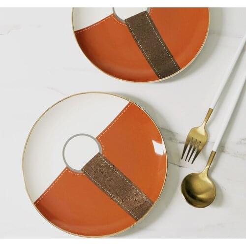 Belt Series Bone Porcelain Plate Matte Leopard Print Silver Ring Ceramic Plate Light Luxury Goldiside Snack Plate