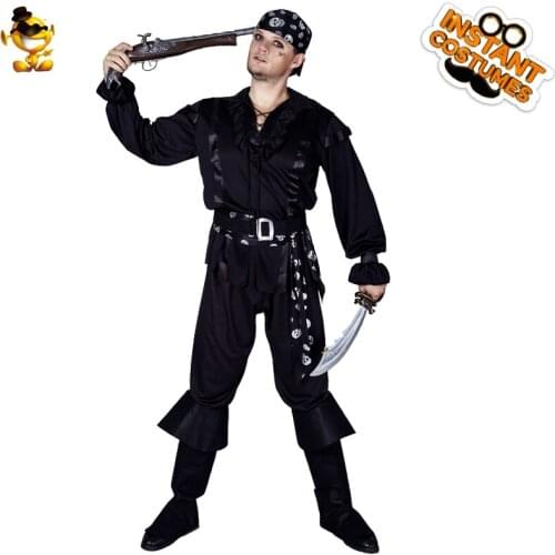 Christmas Adult Black Pirate Costume Halloween Fancy Dress Luxury Skeleton Hat Pirate Purim Men Holiday Party Outfits Clothes