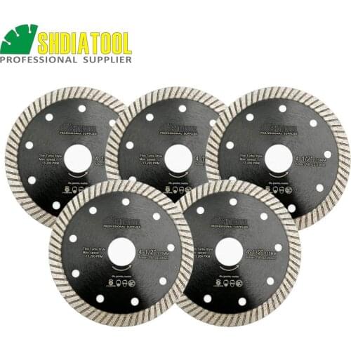 SHDIATOOL 5pcs 4.5 Inches Superthin Turbo discs with 10mm segment height Cutting Hard Material Ceramic Tile Granite Cutting Disc