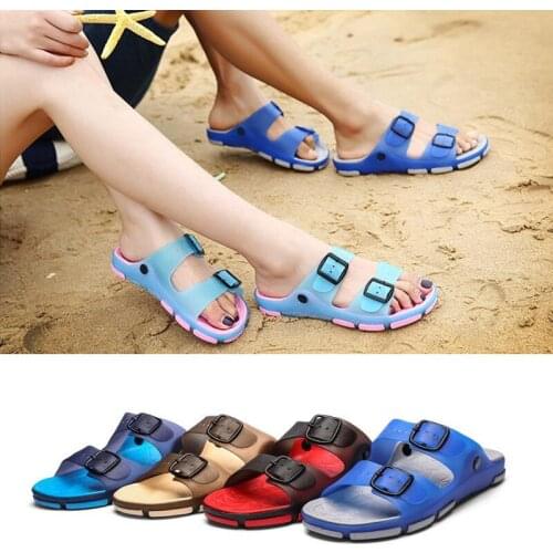 COSMAGIC New Summer Men Beach Slippers Casual Outside Double Buckle Massage EVA Sole Non-slip Women Slides Shoe