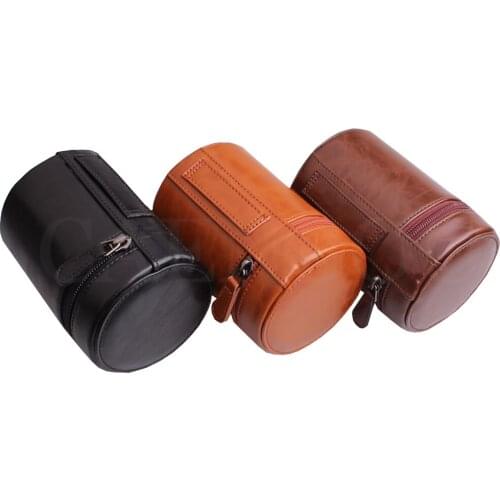 Lens Bag Retro Hard PU Leather Lens Case for Canon Nikon Sony Pentax Fujifilm Tamron Sigma Pouch Protector Universal M