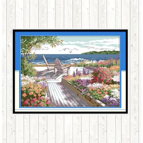 Seaside Landscapes Patterns Needlework Set for Embroidery Counted Fabric 14CT 11CT DMC Printed on Canvas DIY Hand Decor Painting