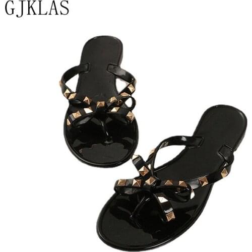 Bow Ladies Shoes Summer Flip Flops Beach Shoes for Women Fashion Casuales Rivet Outdoor Slippers Women Flat Sandals Flip Flop