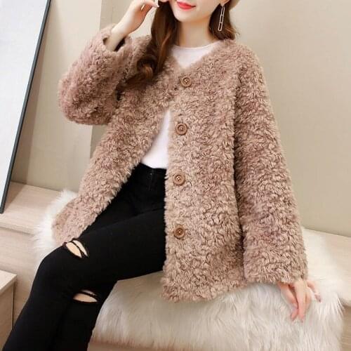 Women Clothing Winter Real Wool Fur Coat Jacket Female Girl Sheep Shearing Coats Lady Middle-long Jacket Oversized Parkas Y811