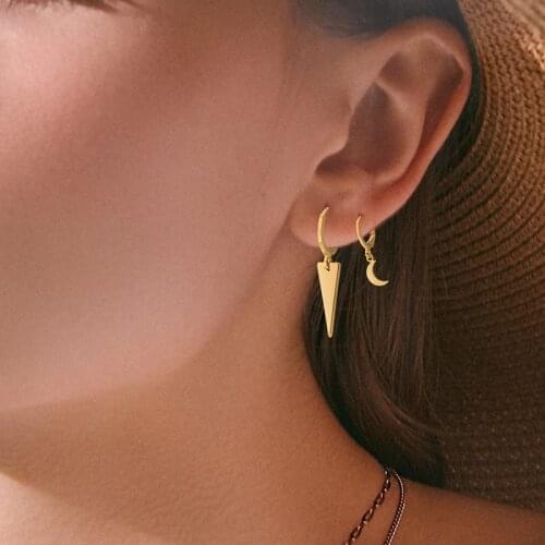 2021 Fashion Geometric Earrings for Women Gold Moon Star Triangle Dangle Earring Micro Pave Zircon Trendy Punk Luxury Jewelry