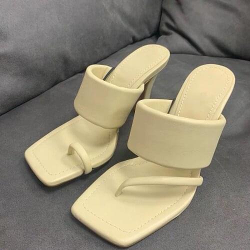 SONDR 2021 New Brand Women Slipper Summer Outdoor Slip On Ladies High Heels Slides Elegant Pleated Sandal Flip Flop Shoes