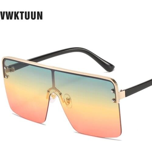 VWKTUUN Semi-Rimless Sunglasses Women Oversized Square Shades UV400 Glasses Driving Driver Eyewear Luxury Sunglasses Woman