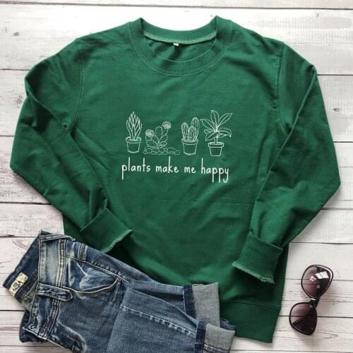 Plants Make Me Happy Sweatshirt Funny 90s Plant Mom Gift Pullovers Cute Women Graphic Botanical Gardening Sweatshirts