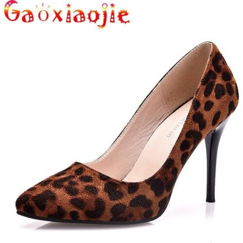 Gaoxiaojie Wild Sexy Leopard Print Women Pumps 2021 New Fashion Flock Shallow Party Stiletto Shoes 9.5CM Pointed Toe High Heels
