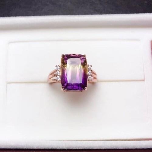 Natural Rectangular Amethyst Gemstone Ring, 925 Sterling Silver, 10*14mm Birthstone Gift Jewelry, Wedding Rings for Women FJ298