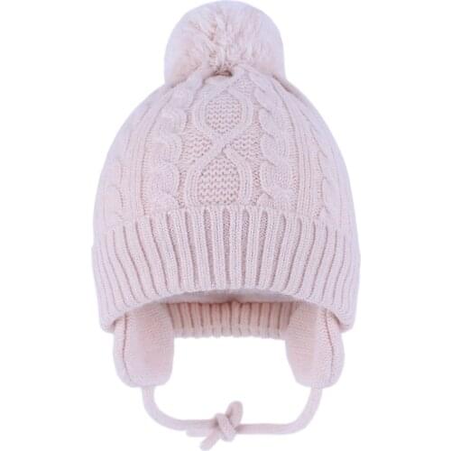 Winter Baby Boy Girl Ear Protective Wool Knitted Pompon Hat Crochet Warm Thick Cap With Ear For Kids