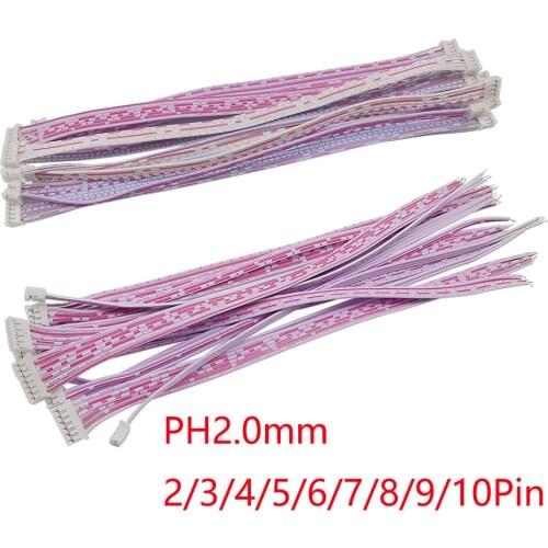 10Pcs JST PH2.0 2.0mm Female Cable Wire Connector Single/Double Head Micro JST 2.0 2P/3P/4P/5P/6P/7P/8P/9P/10 Pin 26AWG 20CM
