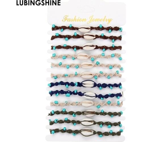 12pcs/set New Fashion Shell Charm Bracelets For Women Bohemian Handmade Braided Rope Chains Bracelet Adjustable Beach Jewelry