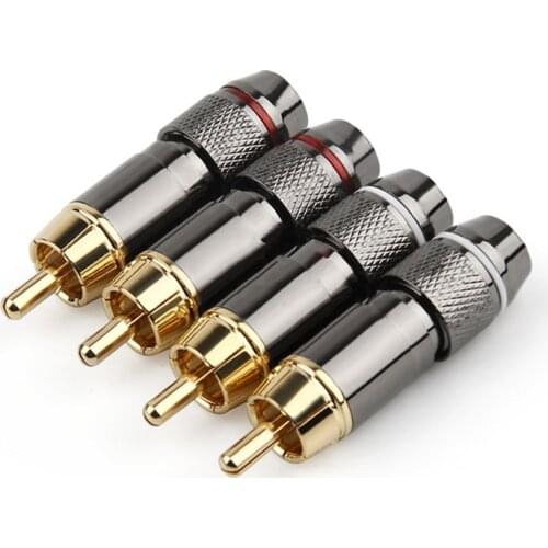 8/20/100pcs Gold Plated RCA Connector RCA Male Plug Adapter Video/Audio Wire Connectors Support 6mm Speaker Cable Red White