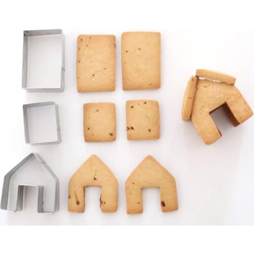 3Pcs Christmas Gingerbread House Biscuit Cutter Set Stainless Steel Cookie Mould