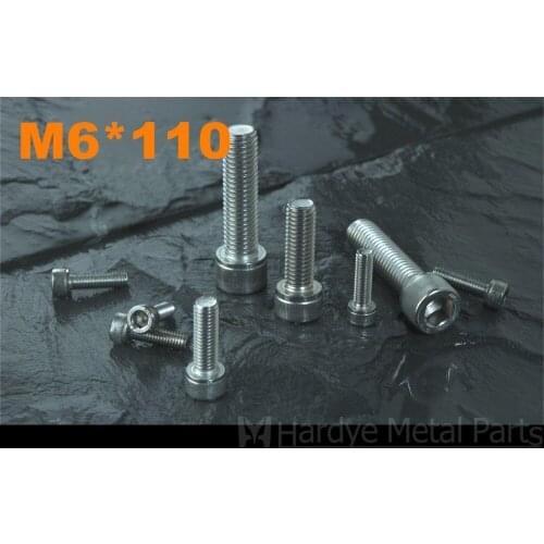 50pcs/lot DIN912 M6*110 Stainless steel hexagon socket cap screw Cup head screw Cylindrical head stripe screw Micro screw