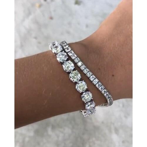 Handmade 14K white gold filled 4MM Square White Topaz Gemstone Bracelets For Women Men Luxury Engagement Wedding Fine Jewelry