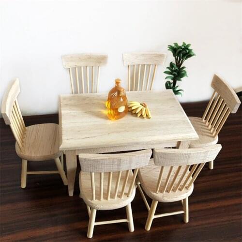 Wooden 1:12 Dollhouse Miniature Dining Room Table Chair Pretend Play Decor Accessories Kids Toy Age 3