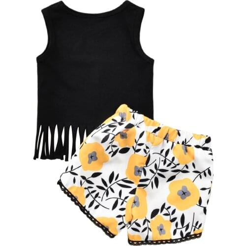 Children Baby Girls Vest Tops Beach Shorts Tassel Printing Suit Kids Clothing Outfits 1-4Y
